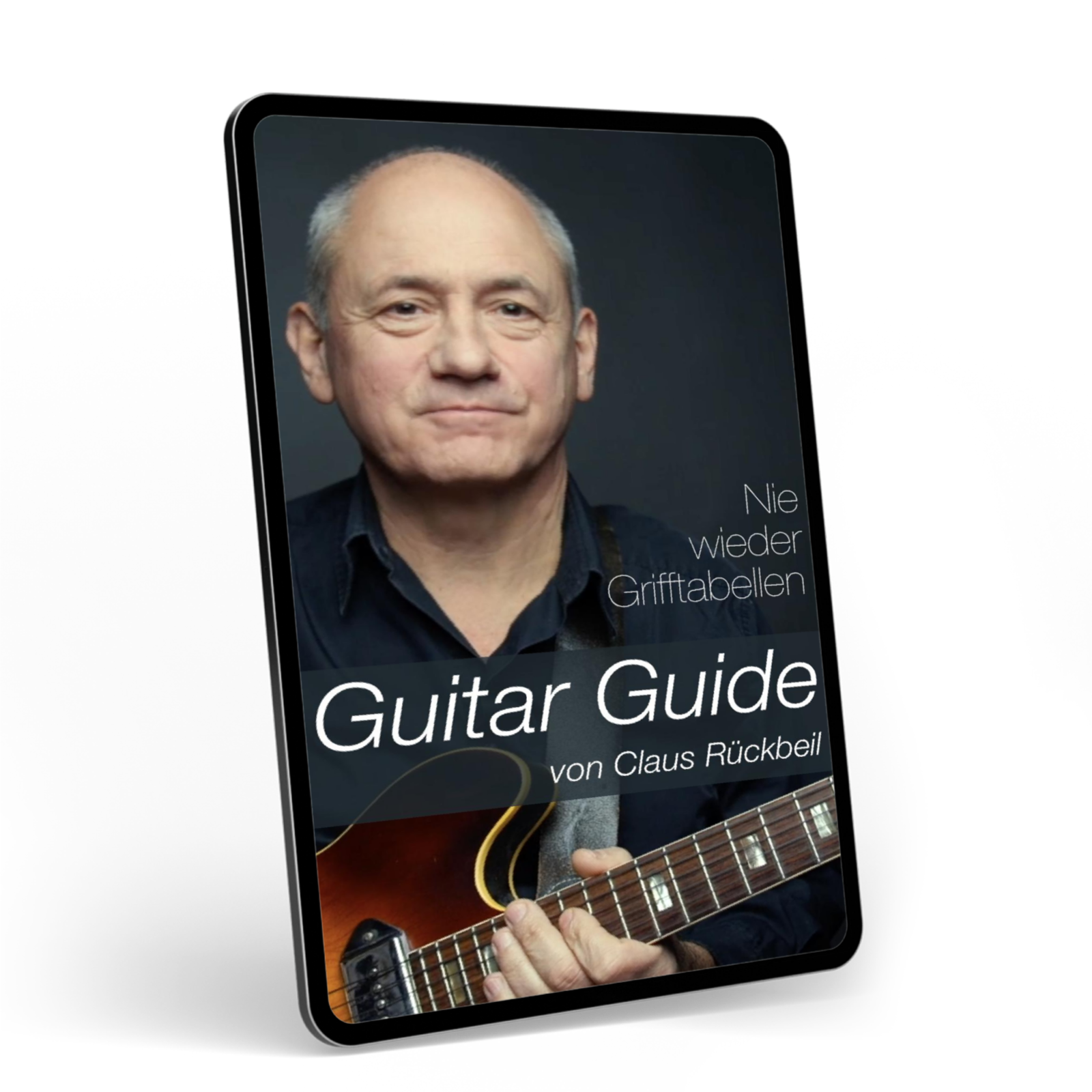 Guitar Guide Kurs Buchcover auf Tablet abgebildet